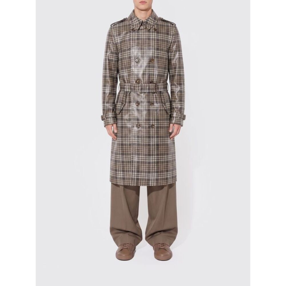 Burberry Men Check Polyester Double-Breasted Trench Coat Burberry